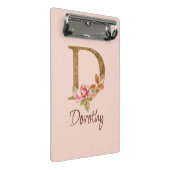 Individuelle Name Goldfolie Rosa Rosen Buchstabe D Mini Klemmbrett (Schrägansicht)