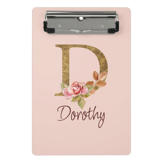 Individuelle Name Goldfolie Rosa Rosen Buchstabe D Mini Klemmbrett (Vorderseite)