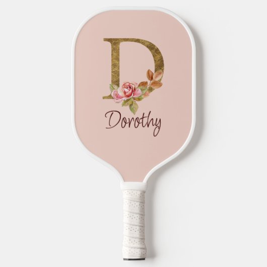 Individuelle Name Goldfolie Rosa Rosen Buchstabe D Pickleball Schläger (Vorderseite)