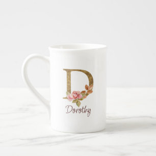 Individuelle Name Goldfolie Rosa Rosen Buchstabe D Porzellantasse