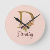 Individuelle Name Goldfolie Rosa Rosen Buchstabe D Runde Wanduhr (Vorderseite)