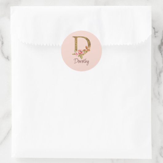 Individuelle Name Goldfolie Rosa Rosen Buchstabe D Runder Aufkleber (Tasche)