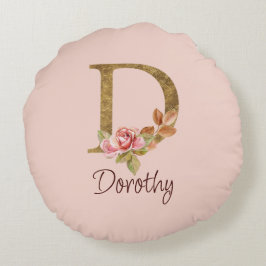 Individuelle Name Goldfolie Rosa Rosen Buchstabe D Rundes Kissen