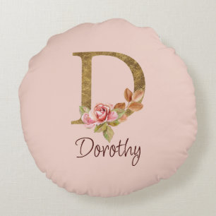 Individuelle Name Goldfolie Rosa Rosen Buchstabe D Rundes Kissen