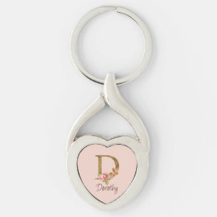 Individuelle Name Goldfolie Rosa Rosen Buchstabe D Schlüsselanhänger