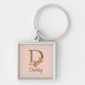 Individuelle Name Goldfolie Rosa Rosen Buchstabe D Schlüsselanhänger (Vorne)