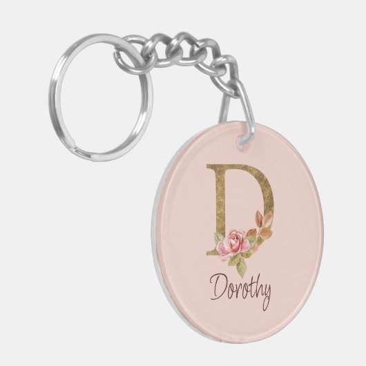 Individuelle Name Goldfolie Rosa Rosen Buchstabe D Schlüsselanhänger (Vorderseite links)