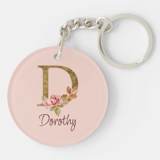 Individuelle Name Goldfolie Rosa Rosen Buchstabe D Schlüsselanhänger (Rückseite)