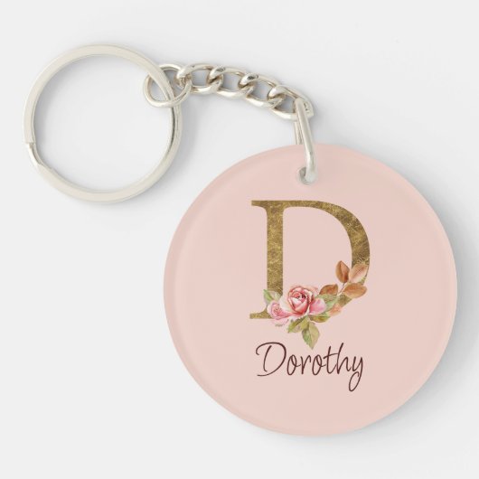Individuelle Name Goldfolie Rosa Rosen Buchstabe D Schlüsselanhänger (Vorderseite)