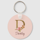 Individuelle Name Goldfolie Rosa Rosen Buchstabe D Schlüsselanhänger (Vorderseite)