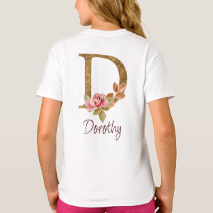 Individuelle Name Goldfolie Rosa Rosen Buchstabe D T-Shirt