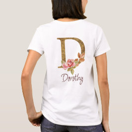 Individuelle Name Goldfolie Rosa Rosen Buchstabe D T-Shirt
