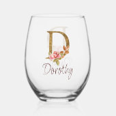 Individuelle Name Goldfolie Rosa Rosen Buchstabe D Weinglas Ohne Stiel (Vorderseite)