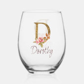 Individuelle Name Goldfolie Rosa Rosen Buchstabe D Weinglas Ohne Stiel (Rückseite)