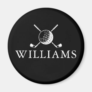 Individuelle Name Golf Ball und Clubs schwarz und  Magnet