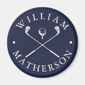 Individuelle Name Golf Clubs Navy Blue und White Magnet (Vorne)