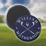 Individuelle Name Golf Clubs Navy Blue und White Magnet<br><div class="desc">Personalisieren Sie den Namen,  um ein klassisches und stilvolles Golfgeschenk zu schaffen. Ideal für Privatpersonen,  Golfclubs und als Geschenk für Firmen. Entwickelt von Thisisnotme©</div>