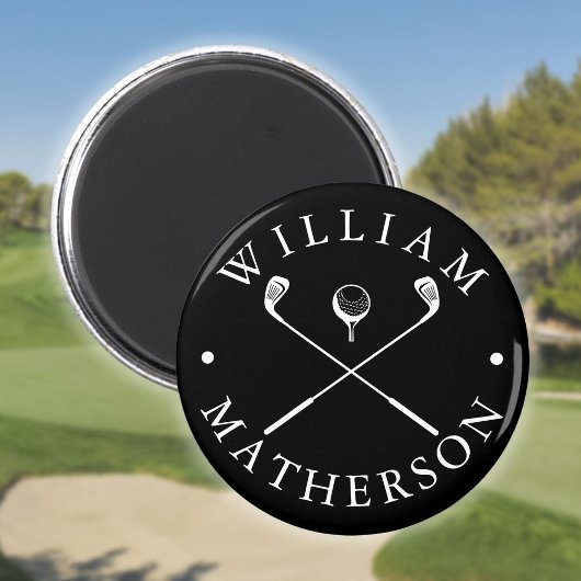 Individuelle Name Golf Clubs Schwarz und Weiß Magnet