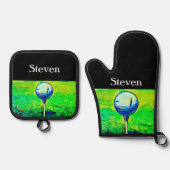 Individuelle Name Golf Marker Golf Ball Ofenhandschuh & Topflappen-Set (Vorderseite)