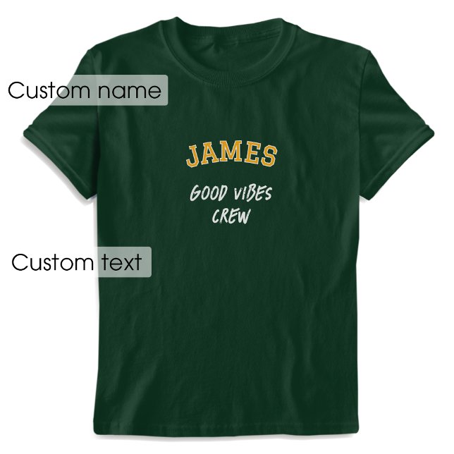 Individuelle Name Good Vibes Crew Green Gold Graph T-Shirt (Von Creator hochgeladen)