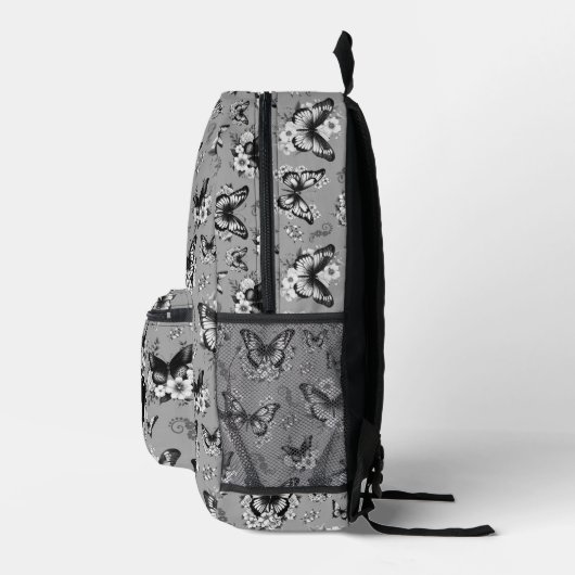 Individuelle Name Grau Butterfly Backpack Bedruckter Rucksack (Rechts)