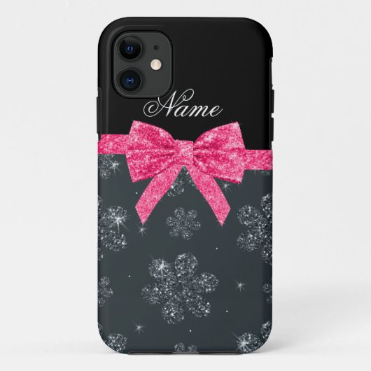 Individuelle Name Graue Glitzer Blume Rosa Glitzer Case-Mate iPhone Hülle (Rückseite)