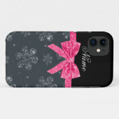 Individuelle Name Graue Glitzer Blume Rosa Glitzer Case-Mate iPhone Hülle (Rückseite (Horizontal))