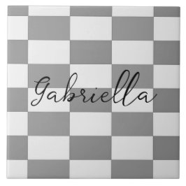 Individuelle Name-Graue Karo-Blockstruktur Fliese