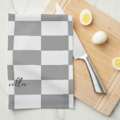 Individuelle Name-Graue Karo-Blockstruktur Geschirrtuch (Viertel Falte)