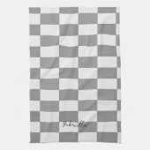 Individuelle Name-Graue Karo-Blockstruktur Geschirrtuch (Vertikal)