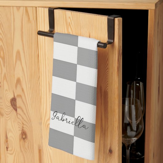 Individuelle Name-Graue Karo-Blockstruktur Geschirrtuch (Drittel gefaltet)