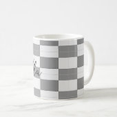 Individuelle Name-Graue Karo-Blockstruktur Kaffeetasse (VorderseiteRechts)