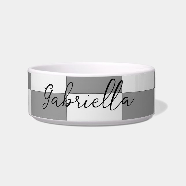 Individuelle Name-Graue Karo-Blockstruktur Napf (Vorderseite)