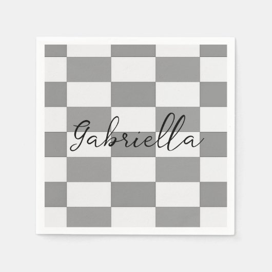 Individuelle Name-Graue Karo-Blockstruktur Serviette (Vorderseite)