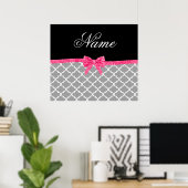 Individuelle Name graues marokkanisches Muster ros Poster (Heimbüro)