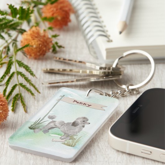 Individuelle Name Gray Poodle Haustier Hund Schlüsselanhänger (Vorderseite rechts)