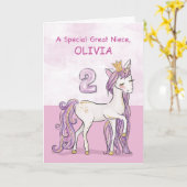 Individuelle Name Great Niece 2. Geburtstag Pink H Karte (Gelbe Blume)
