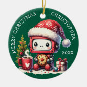 Individuelle Name Green Frohe Weihnachten Niedlich Keramik Ornament (Vorne)