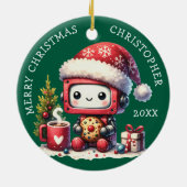 Individuelle Name Green Frohe Weihnachten Niedlich Keramik Ornament (Hinten)