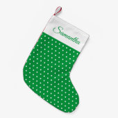 Individuelle Name Green und White Polka Dot Kleiner Weihnachtsstrumpf (Vorderansicht (hängend))