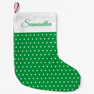 Individuelle Name Green und White Polka Dot Kleiner Weihnachtsstrumpf