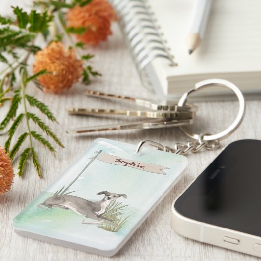 Individuelle Name Greyhound Pet Dog Schlüsselanhänger (Vorderseite rechts)