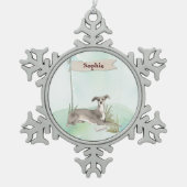 Individuelle Name Greyhound Pet Dog Schneeflocken Zinn-Ornament (Vorderseite)
