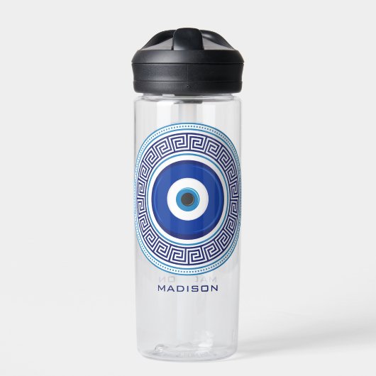 Individuelle Name Griechisches Muster Evil Eye Naz Trinkflasche (Vorderseite)
