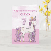 Individuelle Name Großtochter 7. Geburtstag Rosa P Karte (Gelbe Blume)