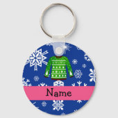 Individuelle Name-Grün hässlich Weihnachtspulli Schlüsselanhänger (Vorderseite)