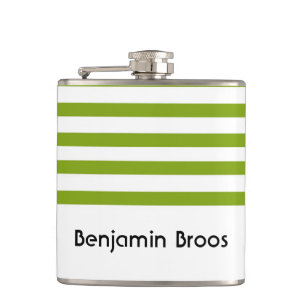 Individuelle Name, grün und weiß Streifen Flachmann