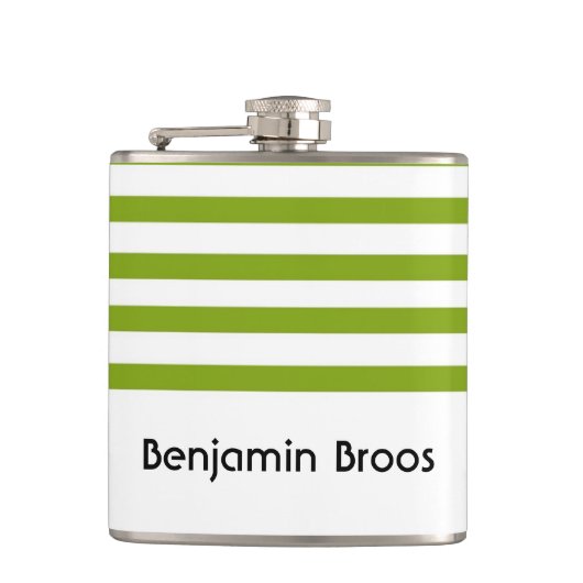 Individuelle Name, grün und weiß Streifen Flachmann (Vorderseite)