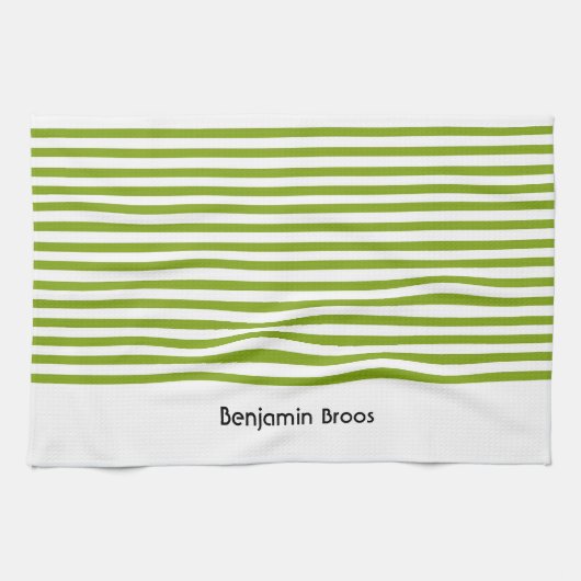 Individuelle Name, grün und weiß Streifen Geschirrtuch (Horizontal)