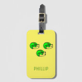 Individuelle Name-Grünfußballhelm gelb Gepäckanhänger (Vorderseite Vertikal)